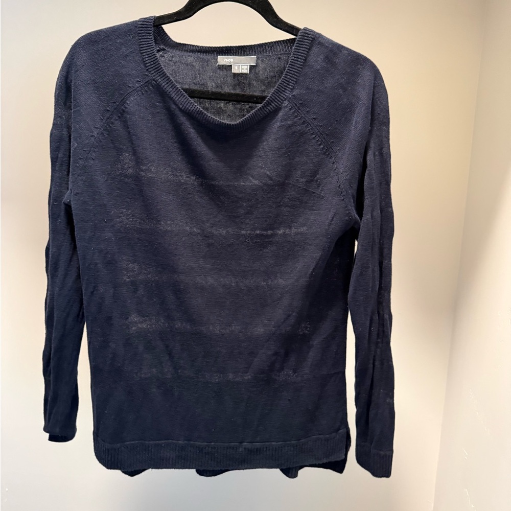 Vince Navy Lightweight Linen Crewneck Sweater